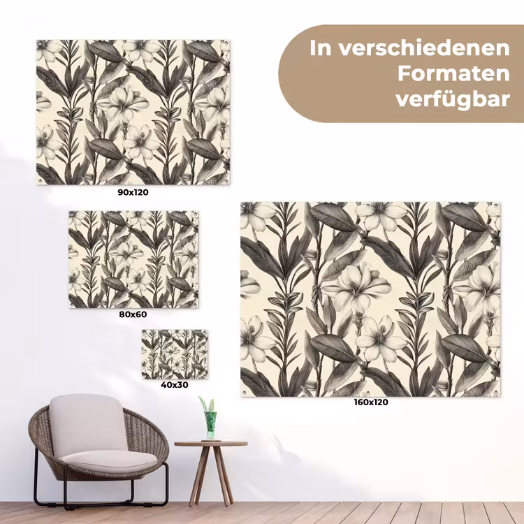 Klassiek - Botanisch - Zwart - Beige tuinposter los doek klein 239 -Xsfeer9_DE
