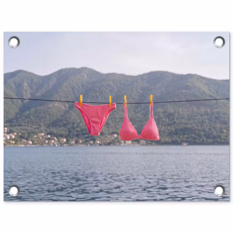 Kleding - Badkleding - Waslijn - Zomer - Roze tuinposter los doek klein -3d