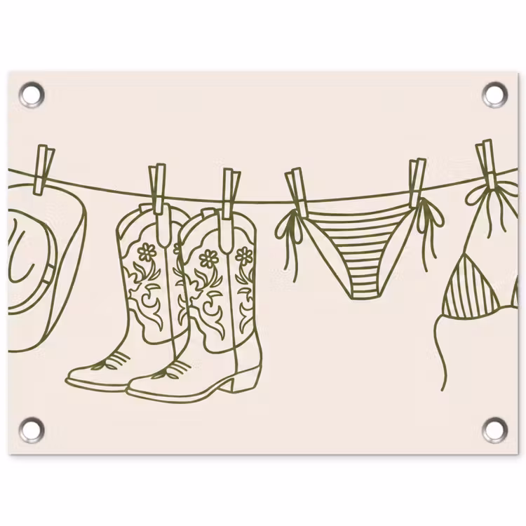 Kleding - Waslijn - Zomer - Lijntekening - Groen tuinposter los doek klein -3d