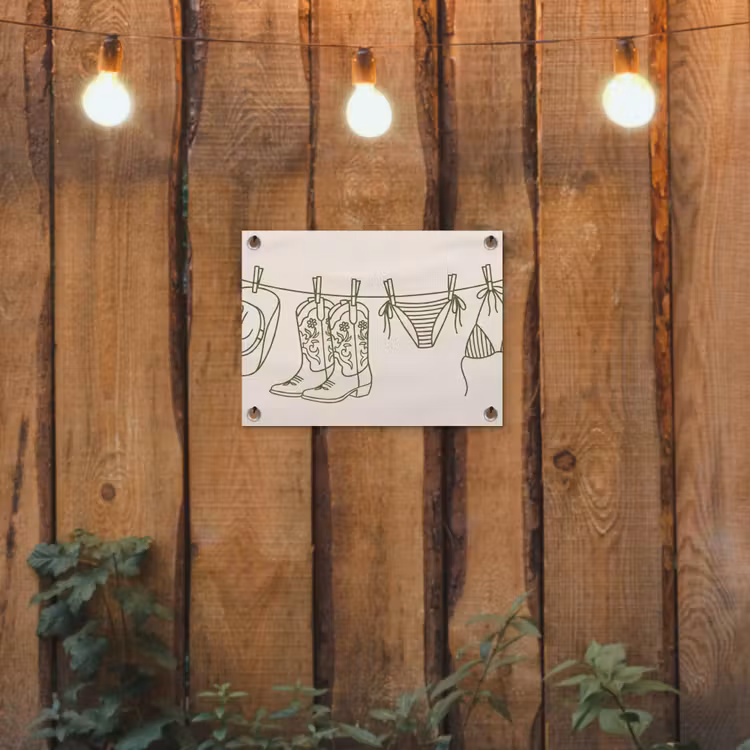 Kleding - Waslijn - Zomer - Lijntekening - Groen tuinposter los doek klein -sfeer1