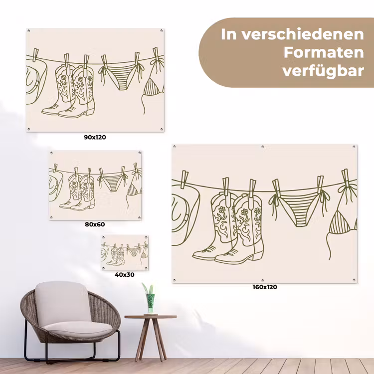 Kleding - Waslijn - Zomer - Lijntekening - Groen tuinposter los doek klein -Xsfeer9_DE