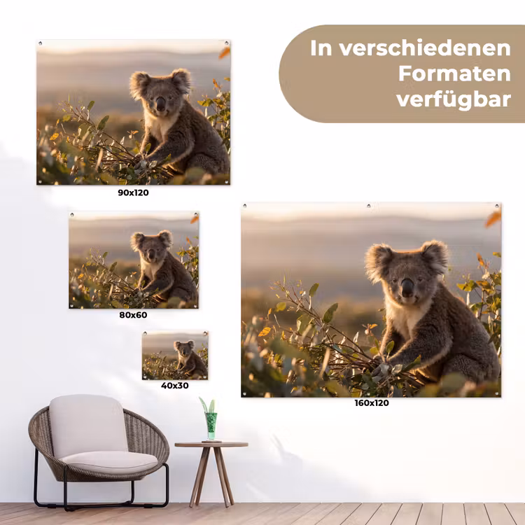 Koala - Bladeren - Ochtendlicht tuinposter los doek klein -Xsfeer9_DE