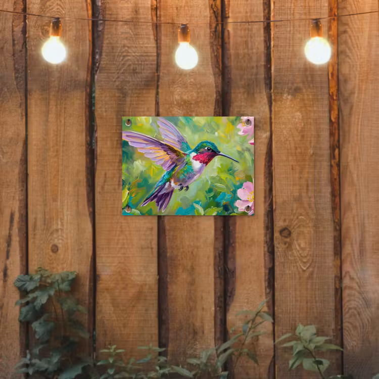 Kolibrie - Bloemen - Natuur - Kleurrijk tuinposter los doek klein -sfeer1