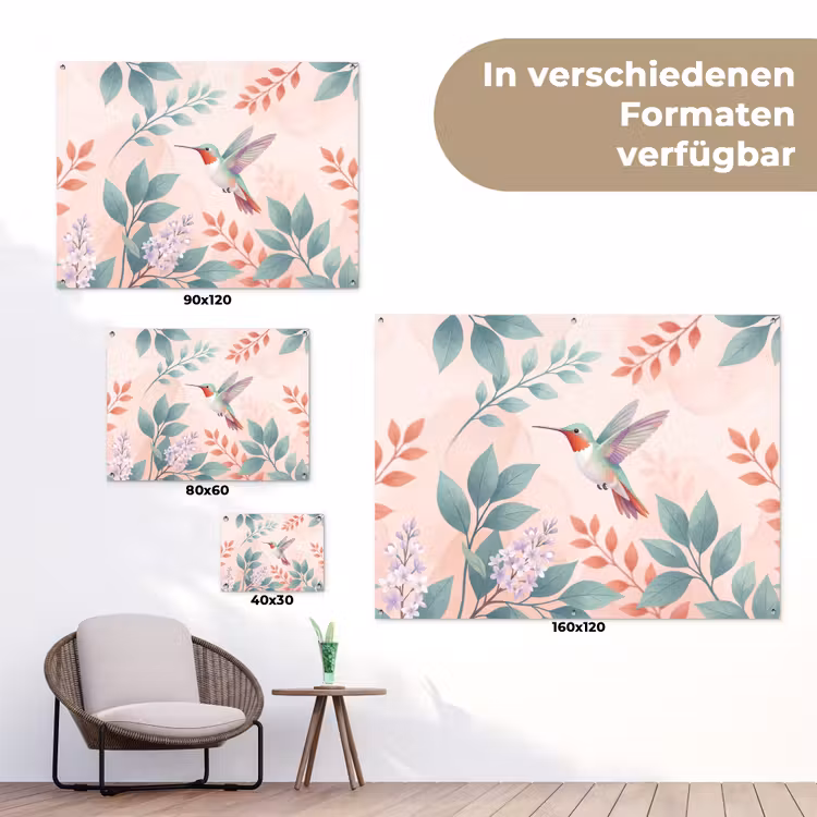 Kolibrie - Vliegen - Natuur - Illustratie - Kleurrijk tuinposter los doek klein -Xsfeer9_DE