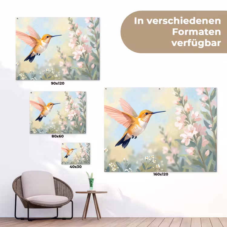 Kolibrie - Illustratie - Kleurrijk tuinposter los doek klein -Xsfeer9_DE