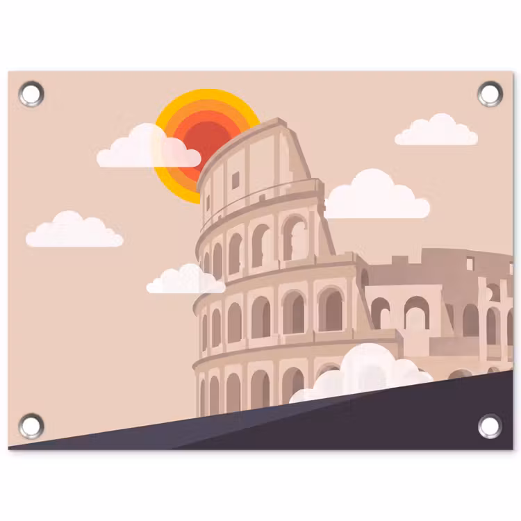Colosseum - Zonsopgang - Rome - Architectuur - Beige tuinposter los doek klein -3d