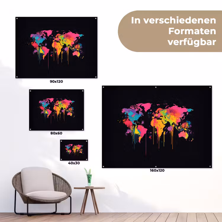 Continenten - Verf - Druipers - Kleurrijk tuinposter los doek klein -Xsfeer9_DE