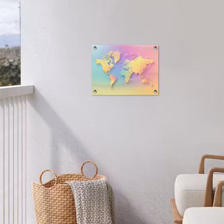 Continenten - Pastelkleuren - Overloop tuinposter los doek klein -sfeer8