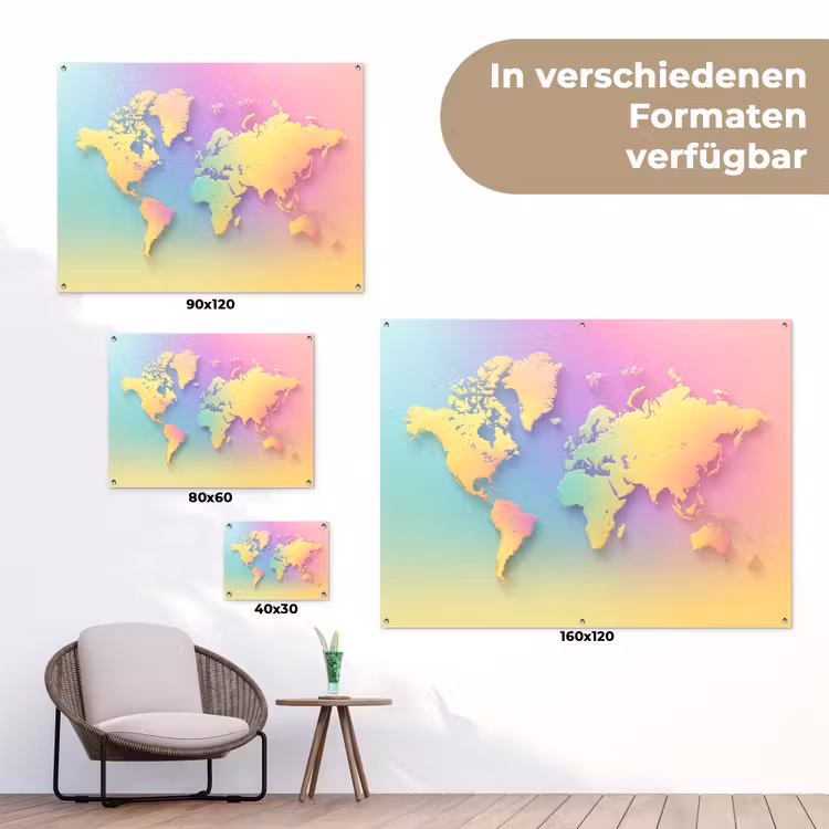 Continenten - Pastelkleuren - Overloop tuinposter los doek klein -Xsfeer9_DE