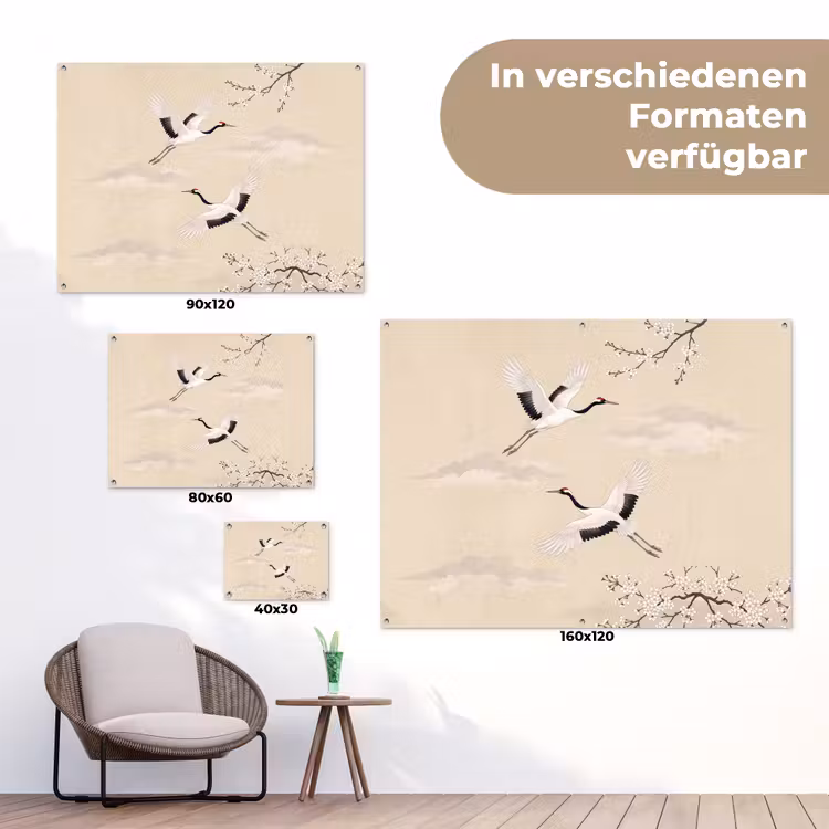 Kraanvogels - Bloesem - Beige tuinposter los doek klein -Xsfeer9_DE