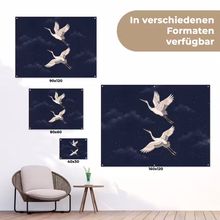 Kraanvogels - Nachthemel - Blauw tuinposter los doek klein -Xsfeer9_DE