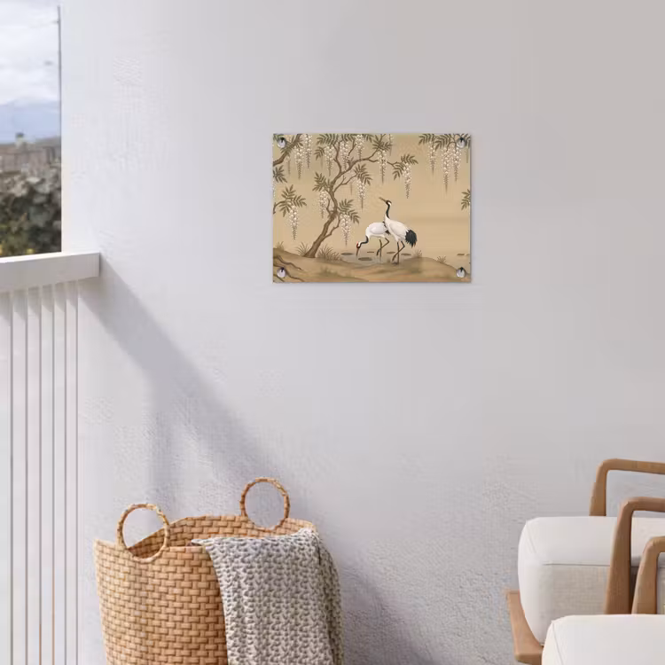 Kraanvogels - Water - Beige tuinposter los doek klein -sfeer8