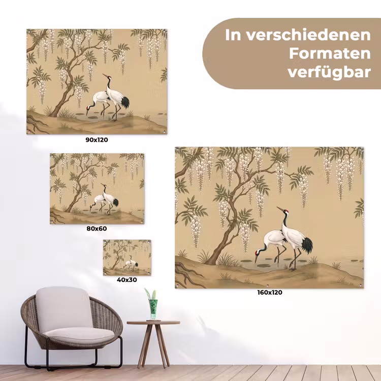 Kraanvogels - Water - Beige tuinposter los doek klein -Xsfeer9_DE
