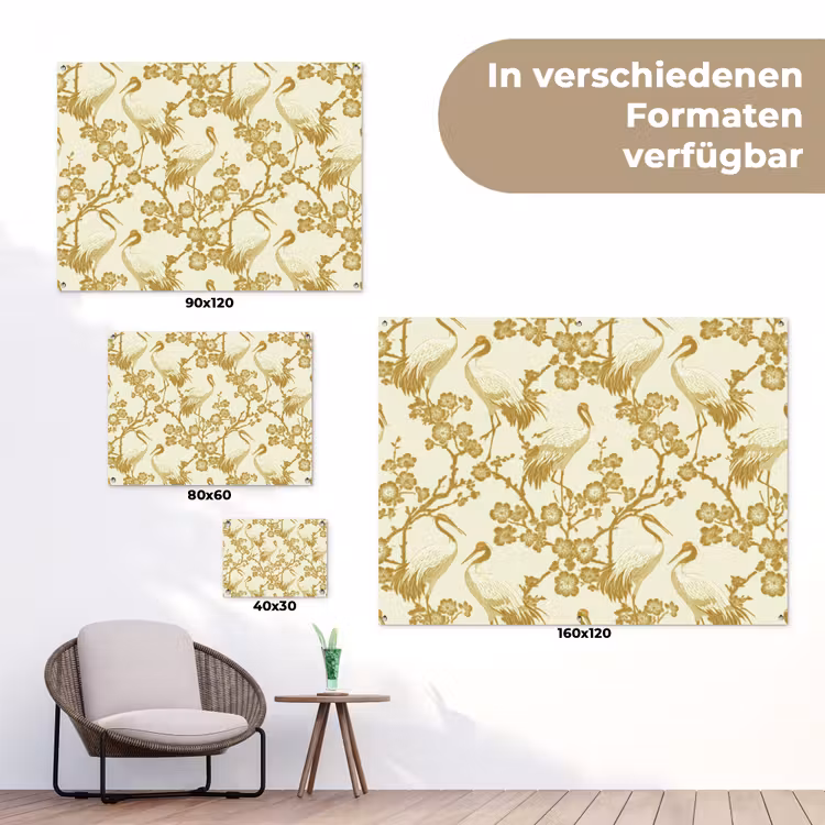Kraanvogels - Kersenbloesem - Goud tuinposter los doek klein 239 -Xsfeer9_DE