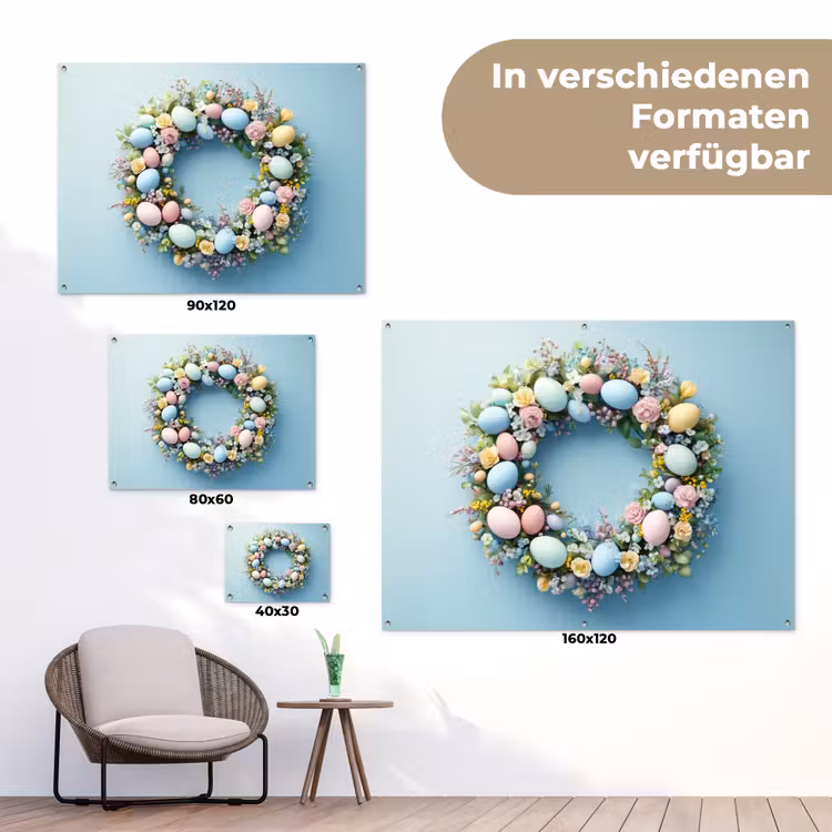 Krans - Eieren - Bloemen tuinposter los doek klein -Xsfeer9_DE