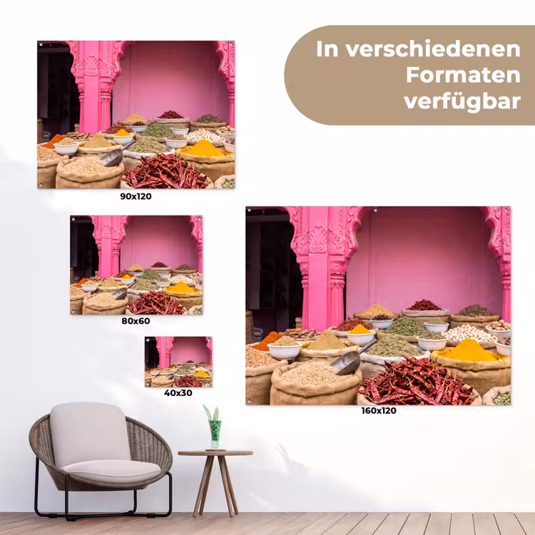 Gartenposter - Kräuter – Markt – Rosa - Kruiden - Markt - Roze tuinposter los doek klein