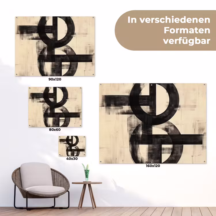 Cirkels - Balken - Zwart - Abstract tuinposter los doek klein -Xsfeer9_DE