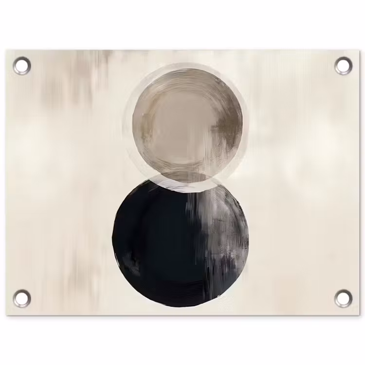 Cirkels - Vorm - Beige - Abstract tuinposter los doek klein -3d