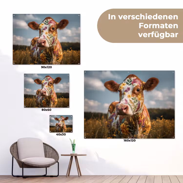 Koe - Bloemen - Weiland tuinposter los doek klein -Xsfeer9_DE