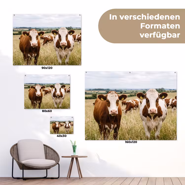 Koeien - Portret - Weide - Boerderij - Nieuwsgierig tuinposter los doek klein -Xsfeer9_DE