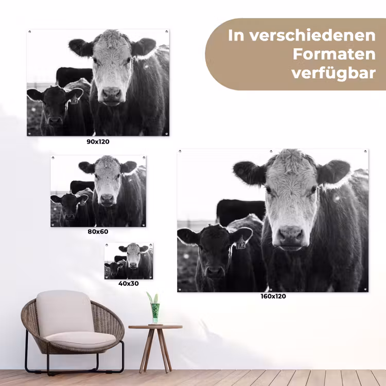 Koeien - Zwart - Wit tuinposter los doek klein -Xsfeer9_DE