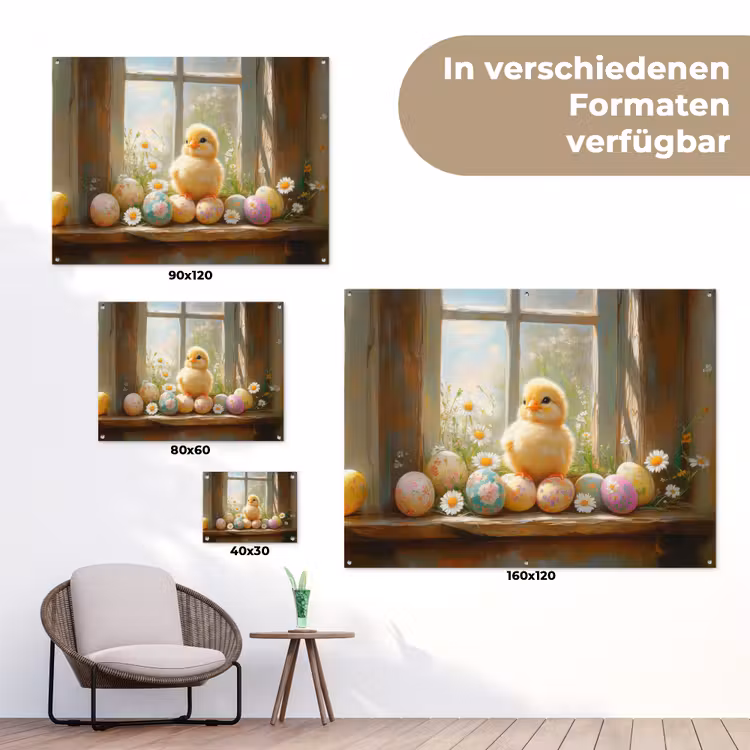 Kuiken - Raam - Paaseieren tuinposter los doek klein -Xsfeer9_DE
