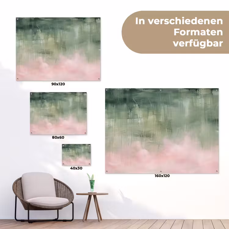 Kunst - Abstract - Modern - Groen - Roze tuinposter los doek klein -Xsfeer9_DE