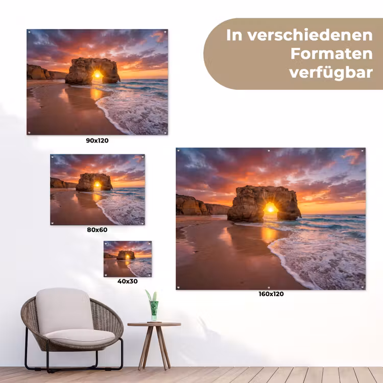 Kust - Rots - Zonsondergang - Zee - Natuur tuinposter los doek klein -Xsfeer9_DE