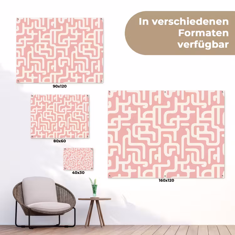 Doolhofpatroon - Roze - Wit - Abstract tuinposter los doek klein 239 -Xsfeer9_DE