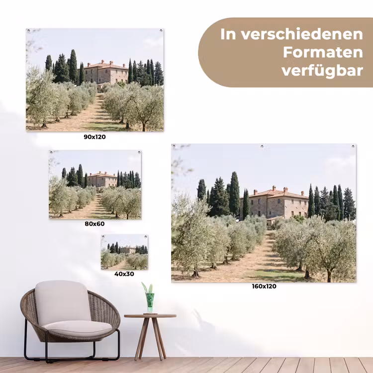 Gartenposter - Landhaus – Olivenbaum – Obstgarten - Landhuis - olijfboom - gaard tuinposter los doek klein