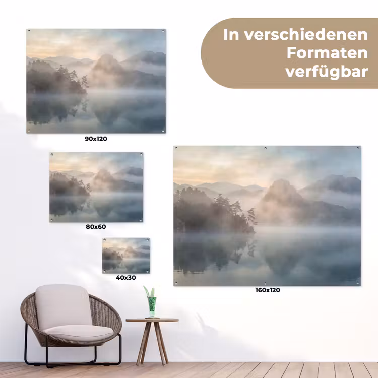 Landschap - Bergen - Mist - Water - Natuur tuinposter los doek klein -Xsfeer9_DE