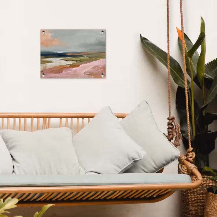 Landschap - Rivier - Abstract - Roze - Groen tuinposter los doek klein -sfeer7