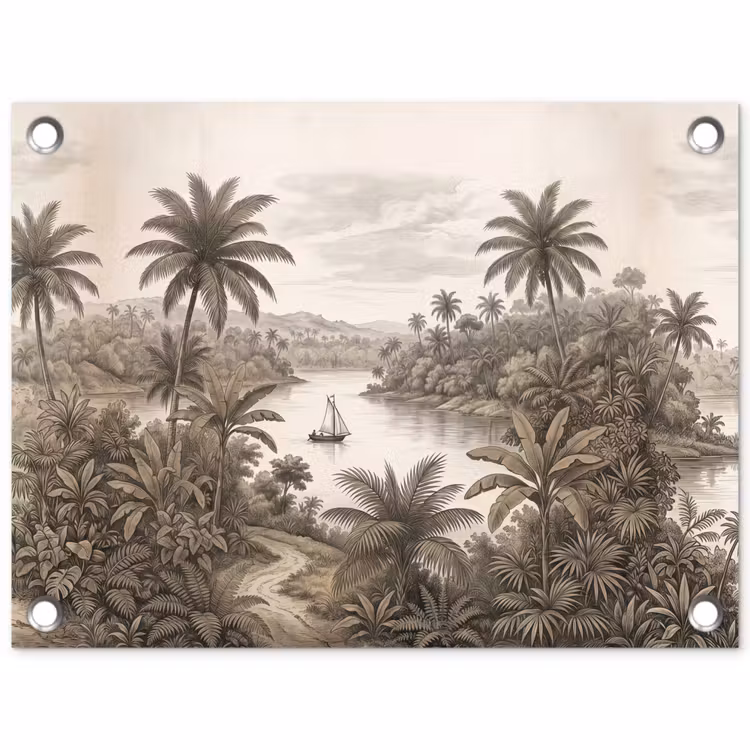 Landschap - Rivier - Boot - Tropisch - Vintage tuinposter los doek klein -3d
