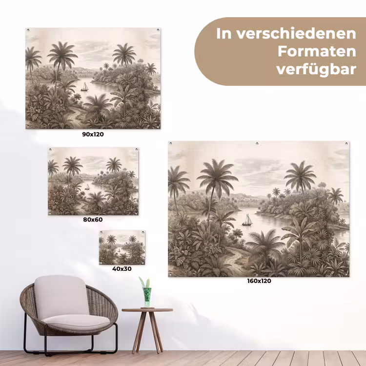 Landschap - Rivier - Boot - Tropisch - Vintage tuinposter los doek klein -Xsfeer9_DE