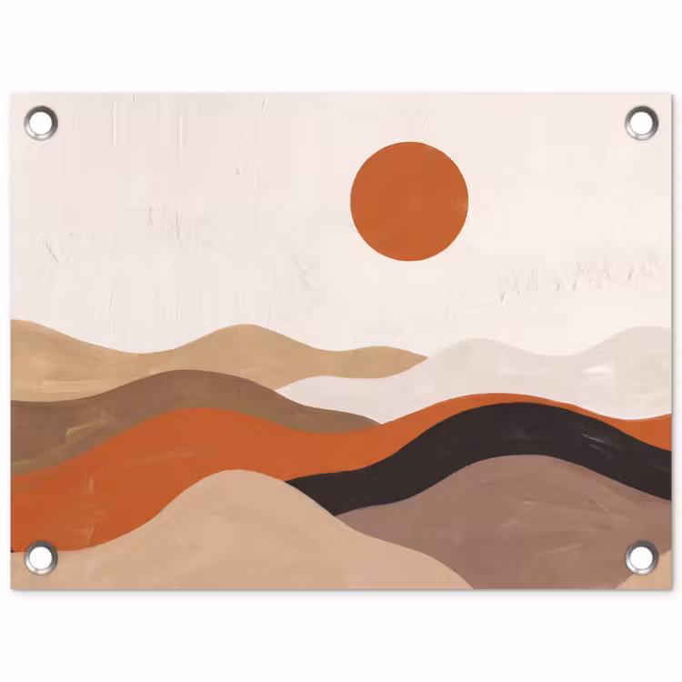 Landschap - Heuvels - Zon - Abstract - Oranje tuinposter los doek klein -3d