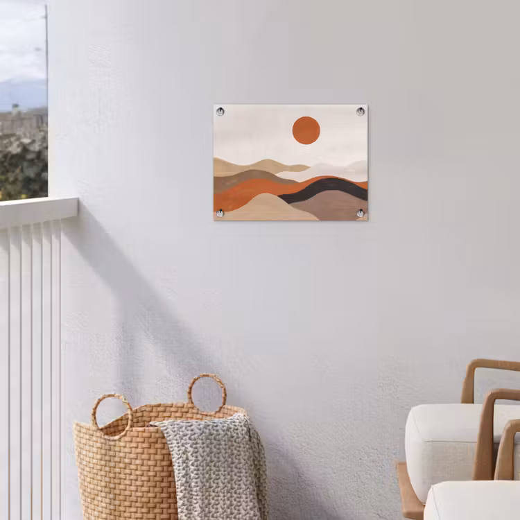 Landschap - Heuvels - Zon - Abstract - Oranje tuinposter los doek klein -sfeer8
