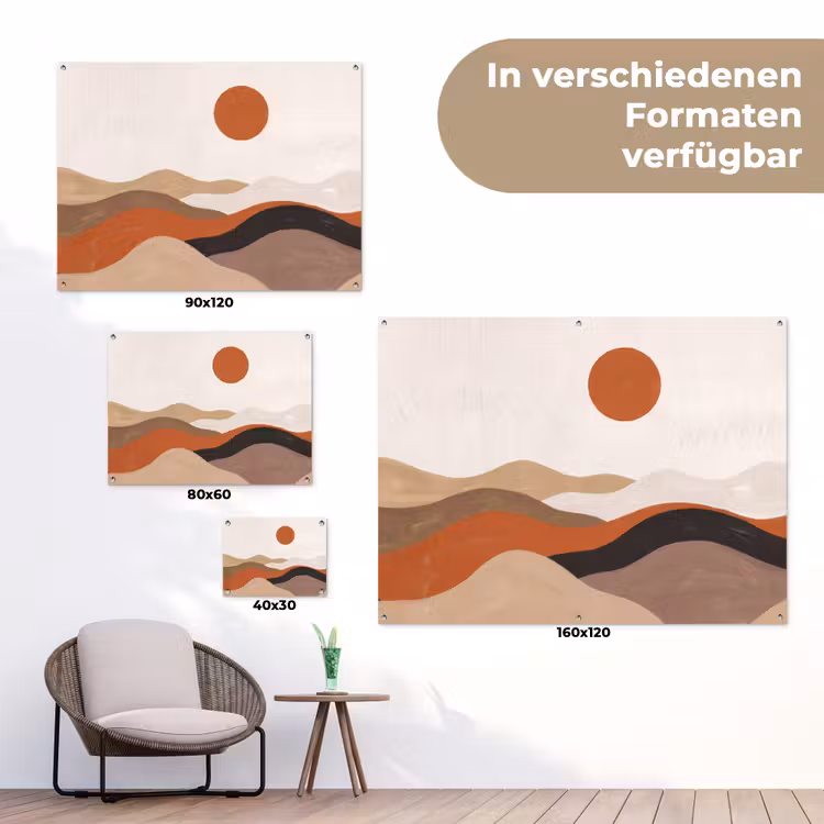 Landschap - Heuvels - Zon - Abstract - Oranje tuinposter los doek klein -Xsfeer9_DE