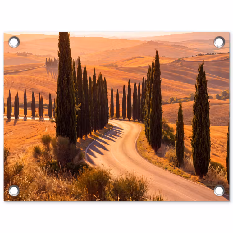 Landschap - Weg - Bomen - Natuur - Goud tuinposter los doek klein -3d