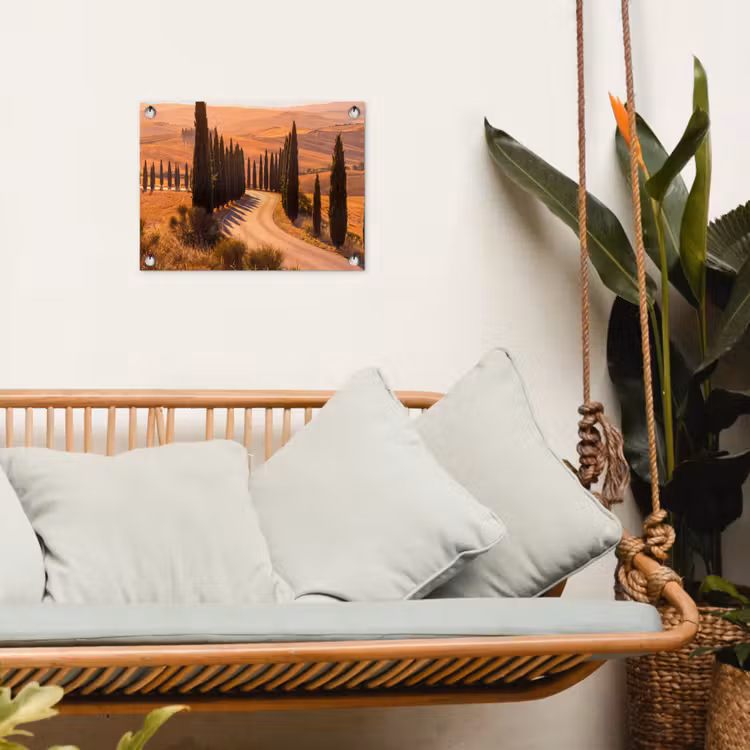 Landschap - Weg - Bomen - Natuur - Goud tuinposter los doek klein -sfeer7