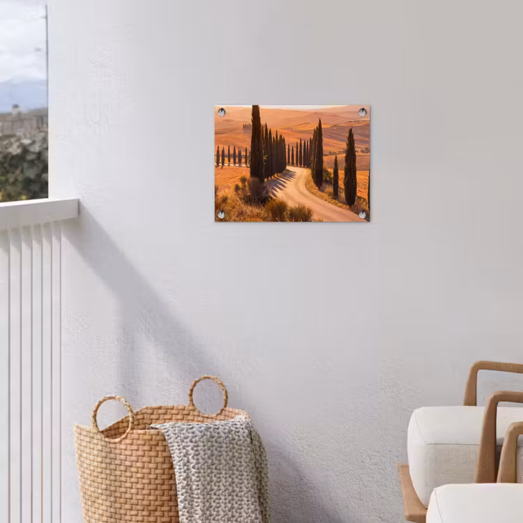 Landschap - Weg - Bomen - Natuur - Goud tuinposter los doek klein -sfeer8