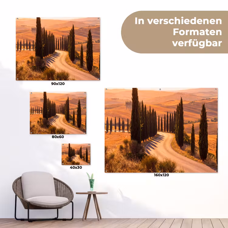 Landschap - Weg - Bomen - Natuur - Goud tuinposter los doek klein -Xsfeer9_DE