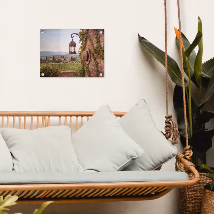 Lantaarn - Wijngaard - Landschap - Italiaans tuinposter los doek klein -sfeer7