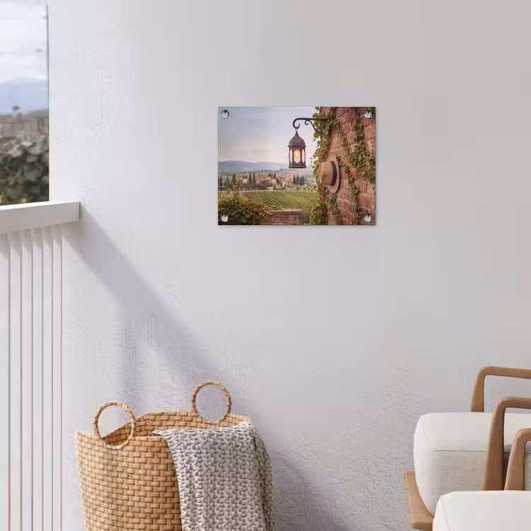 Lantaarn - Wijngaard - Landschap - Italiaans tuinposter los doek klein -sfeer8