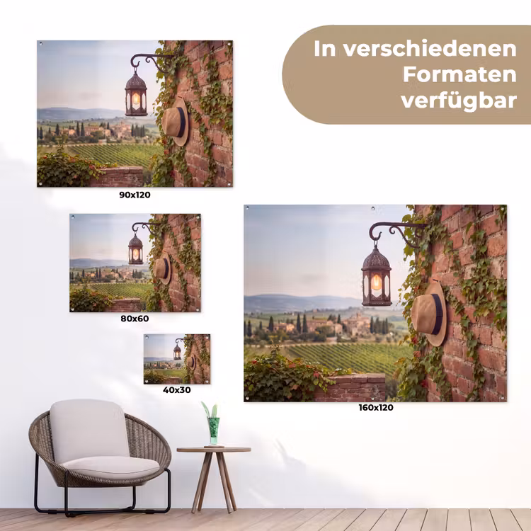 Lantaarn - Wijngaard - Landschap - Italiaans tuinposter los doek klein -Xsfeer9_DE