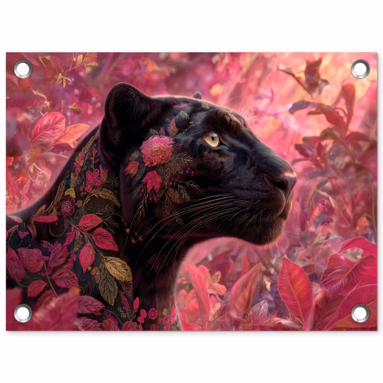 Luipaard - Bloemen - Roze tuinposter los doek klein -3d