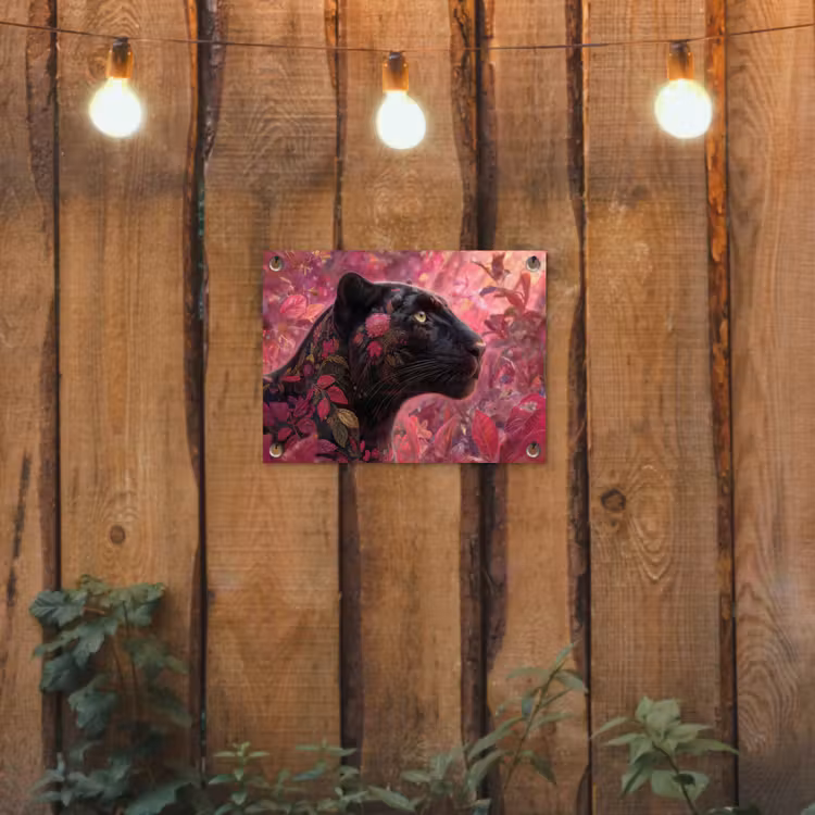 Luipaard - Bloemen - Roze tuinposter los doek klein -sfeer1