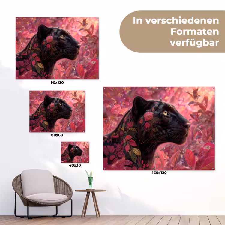 Luipaard - Bloemen - Roze tuinposter los doek klein -Xsfeer9_DE