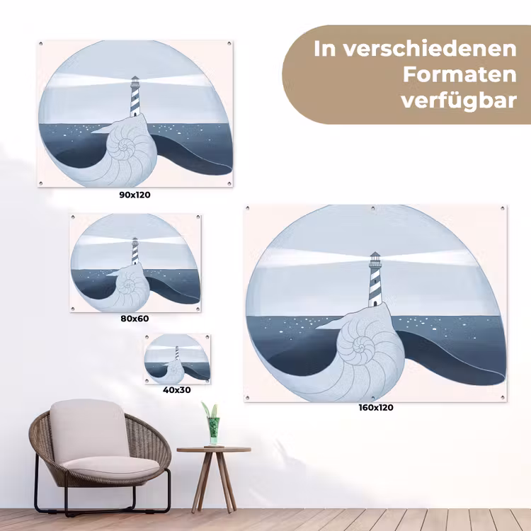 Vuurtoren - Zee - Schelp - Abstract - Blauw tuinposter los doek klein -Xsfeer9_DE
