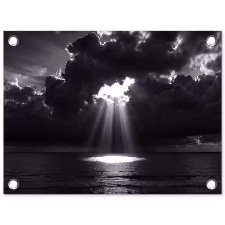 Licht - Wolken - Zee - Zwart-wit - Natuur tuinposter los doek klein -3d