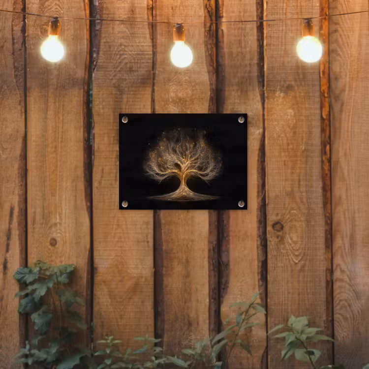 Lichtjes - Boom - Abstract - Zwart tuinposter los doek klein -sfeer1